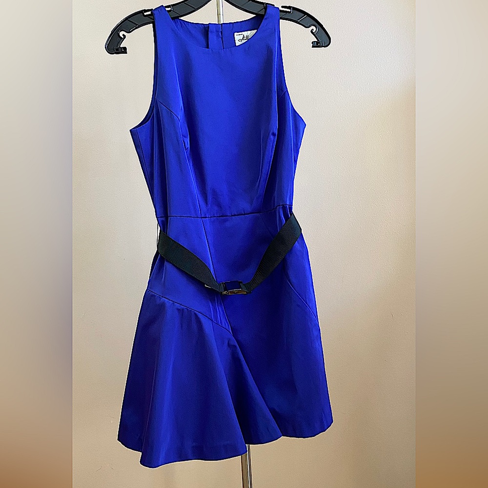 Milly Blue Sleeveless Belted Zip Back Modern Dress Size 2